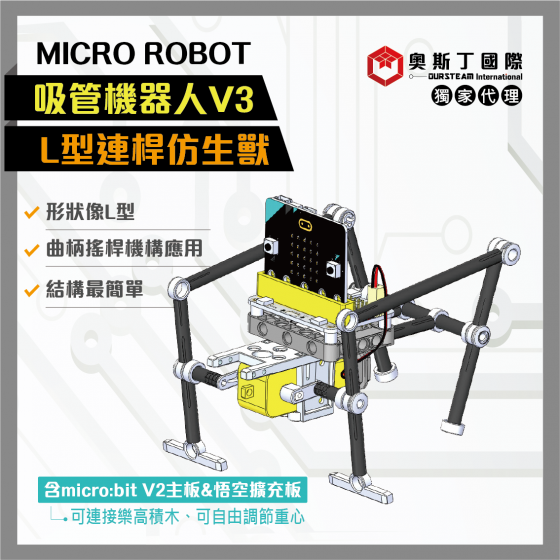 【OST027】MICRO ROBOT吸管機器人V3-四足L型連桿(含micro:bitV2主板及擴充板)