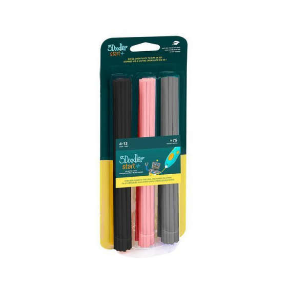 【3DD011】3Doodler Start+ Eco Plastic - Color Pop 環保顏料包75入 黑粉灰 3D列印筆 3D創意設計 maker DIY體驗