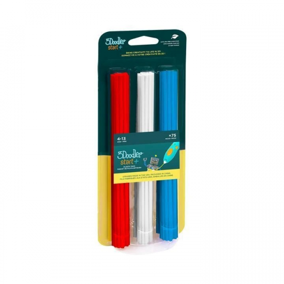【3DD013】3Doodler Start+ Eco Plastic - Stars & Stripes 環保顏料包75入 紅白藍 3D列印筆 3D創意設計 maker DIY體驗