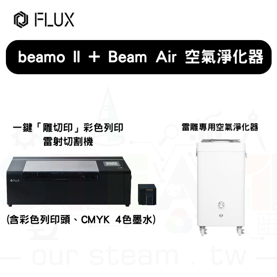 【FLUX36】beamo II+列印套件(含CMYK4色墨水)+Beam Air 空氣淨化器
